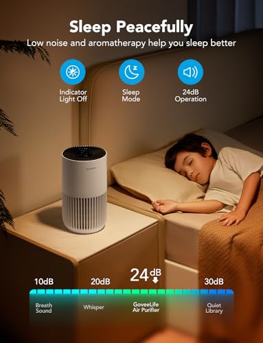 GoveeLife Smart Mini Air Purifier for Bedroom - White, App & Alexa Control