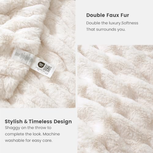 Cream White Faux Fur Throw Blanket - Double-Sided 50x60 Inches - Cozy Bliss