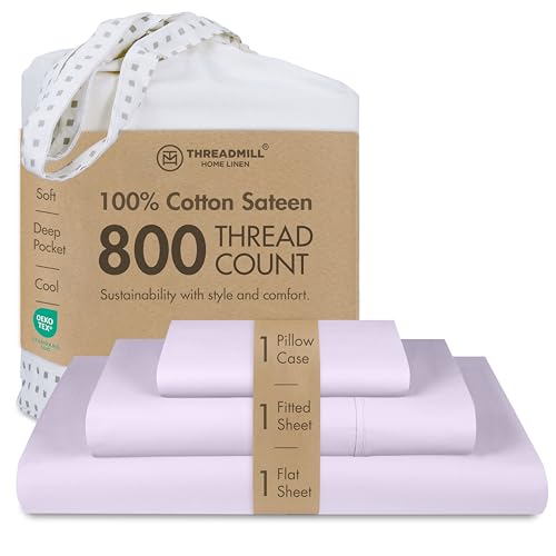 Threadmill 800TC Cotton Twin Sheet Set Lilac Solid Sateen Bed Linens