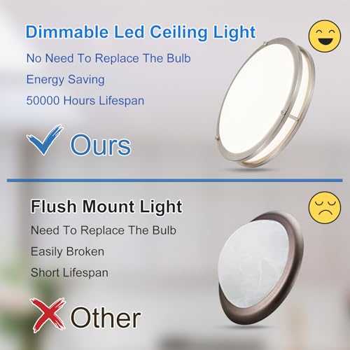 2Pack 13-Inch Flush Mount LED Ceiling Light Dimmable 5CCT Nickel Finish