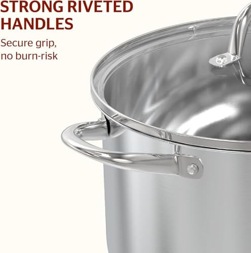 7 Qt Stainless Steel Stock Pot with Lid - Multi-Ply Base for Cooking Pasta Soup