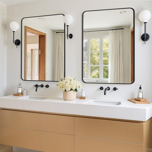 Black Bathroom Vanity Mirror Set - 36x24 Inches, 2 Pack - Over Sink Wall Mirrors