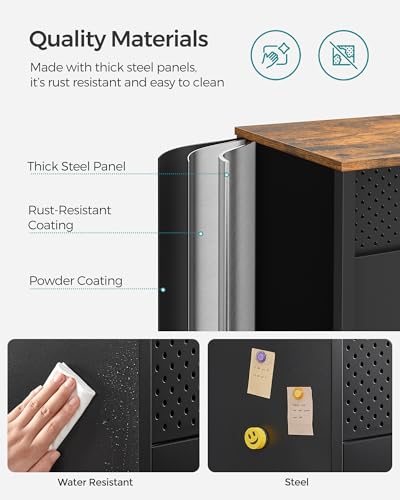 SONGMICS Storage Cabinet Sideboard Rustic Brown & Black 31.5" W Adjustable Shelves