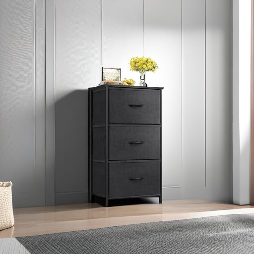 AODK Small Black Dresser with 3 Spacious Drawers for Bedroom & Nightstand
