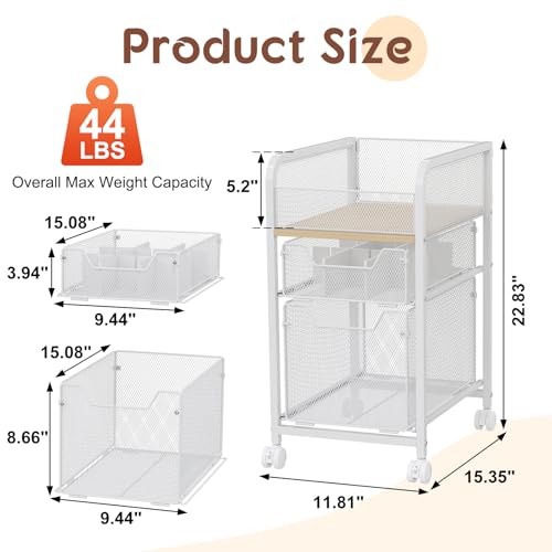 Hongtamoya White Narrow Rolling Makeup Cart with 2 Drawers - Under Desk Organizer