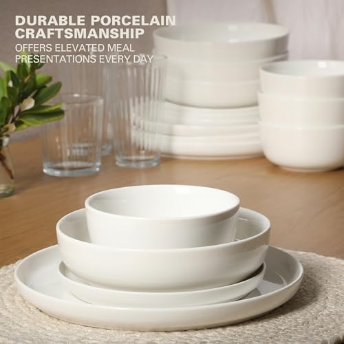 White Ceramic Dinnerware Set for 4 - 16-Piece Oslo Collection Plates & Bowls