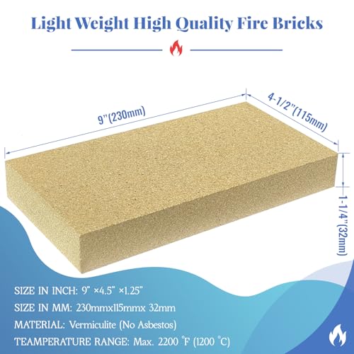 Wood Stove Firebricks Set of 24 - High-Temperature Insulation Blocks 9x4.5x1.25 inches