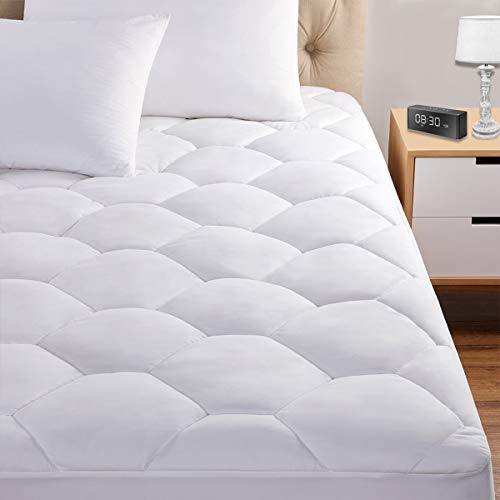 King Mattress Pad with Deep 8-21 Inch Pocket - Ultra Soft Quilted Fitted Cover - White