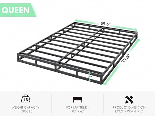Queen Size Low Profile Box Spring - 5 Inch Support Platform with Steel Frame