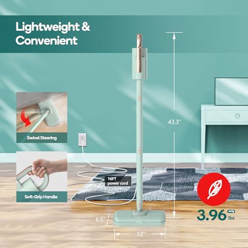 Steam Mop & Handheld Cleaner with 11 Brushes - Green, 1200W, Fast Heating