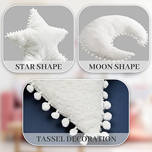 Jetec 2 Pieces Star Pillow Moon Shaped Pillow Creative Star Moon Plush Pillows Soft Decorative Nursery Pillow Set for Kids Girls Boys Birthday Baby Shower (White)