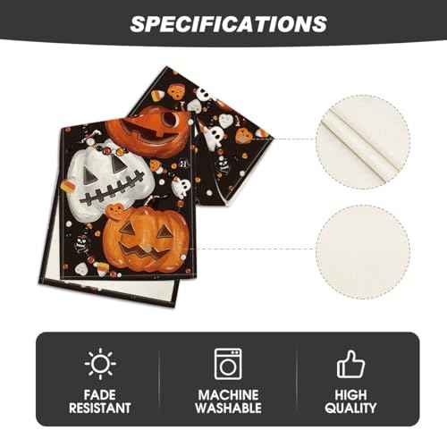 Artoid Mode Jack-O'-Lantern Pumpkins Spooky Black Halloween Table Runner, Candy Corn Kitchen Dining Table Decoration for Home Party Decor 13x108 Inch