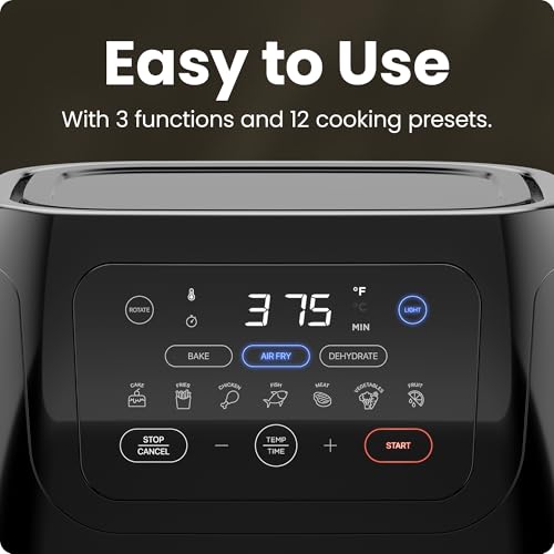 Chefman 10 Quart Digital Air Fryer with Rotisserie & 17 Presets, XL 10L, Black