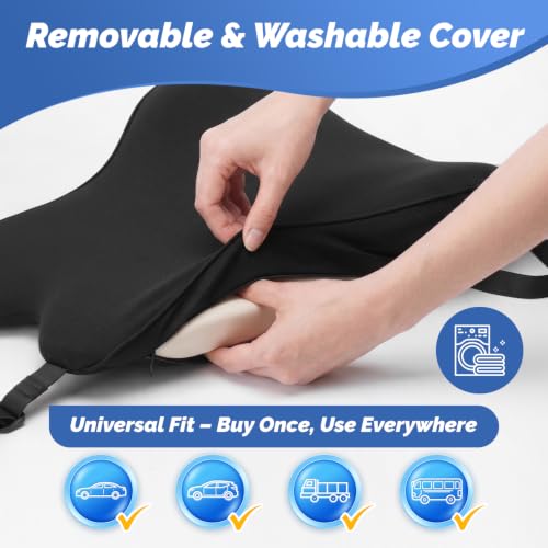 Dreamer Car Lumbar Support Pillow for Car - Memory Foam Whole Back Relief, 20.9 x 16.9 x 5.9 in