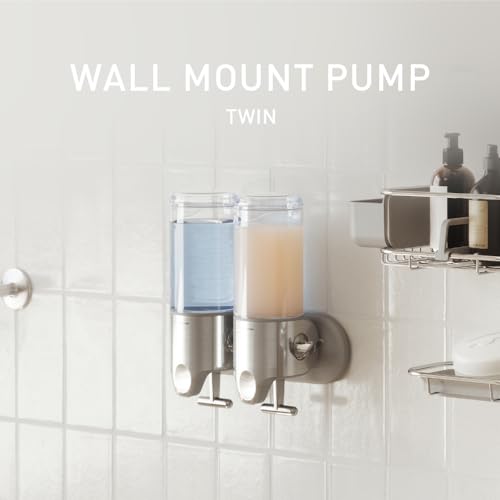 simplehuman Double Wall Mount Pump Dispenser for Shampoo & Soap, 15oz, Stainless Steel