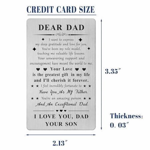 Personalized Dad Wallet Card Gift from Son - Engraved Stainless Steel Keepsake for Father's Day