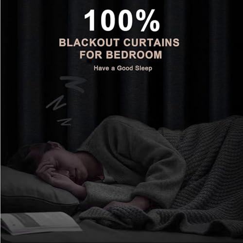 INOVADAY 100% Blackout Linen Curtains for Bedroom 50x84 Inches Cream