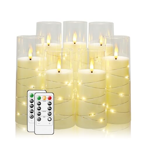 Sasigeiaa Ivory Flameless Candles Set of 7 with Embedded Star String Remote & Timer