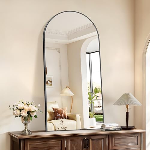 COFENY Black Arched Bathroom Mirror 48" x 24" Wall Mount for Vanity & Entryway