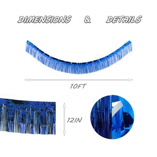 Blue Foil Fringe Garland 10FT 2packs, Metallic Foil Tinsel Fringe Banners for Parade Float Decorations Wedding, Birthday Party Graduation (Two Blue)