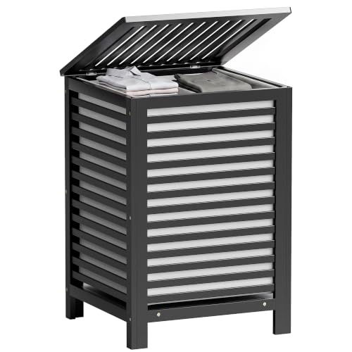 Black Double Laundry Hamper with Lid & Removable Liners, 120L Bamboo Storage Basket