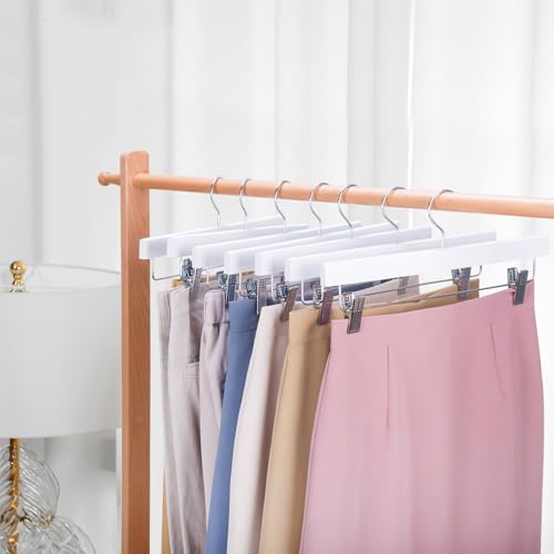 White Wooden Pants Hangers Set - Deluxe Solid Lotus Wood, Slim Profile, 28 Pack - Space-Saving Closet Organizer