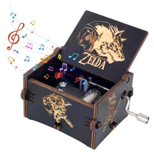 Hand Cranked Music Box Vintage Wooden Craft Laser Engraved Musical Box Plays Melody - Song of Storms, Mini Music for Christmas Halloween Valentines Birthday Gifts for Game Fans