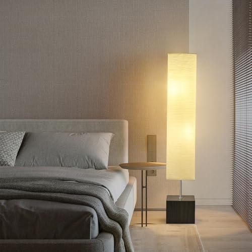 BHDJSHX Japanese Floor Lamp with Solid Wood Base & Rice Paper Shade, 58-inch Off White