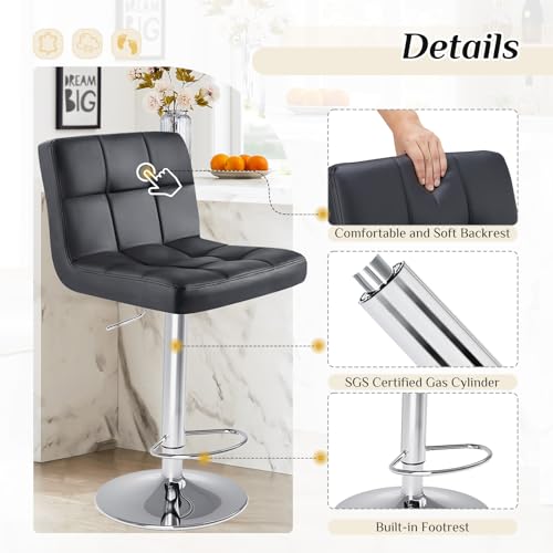Adjustable Counter Height Bar Stools Set of 2 - Inky Saddle Leather