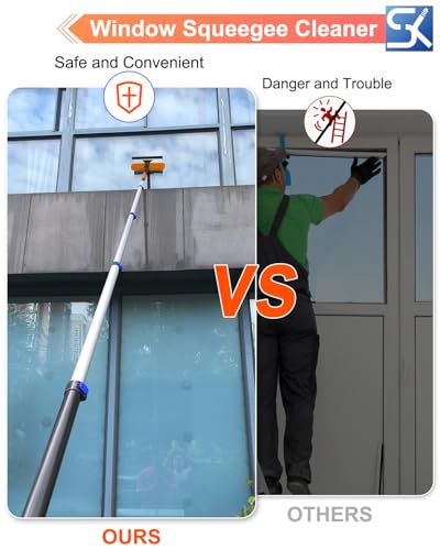 20FT Telescoping Window Squeegee Kit with 2-in-1 Glass Cleaner & Cobweb Duster