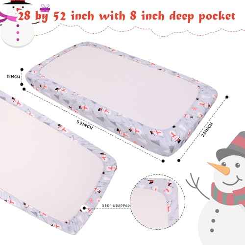 Christmas Crib Sheet, Fitted Crib Sheet with Christmas Snowman, Snowflake, Pine Tree, Measuring 52'' x 28'' to fit Standard Crib & Toddler Mattresses, Gray