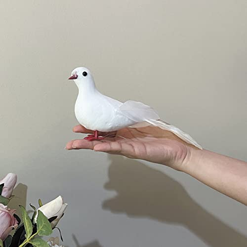 LWINGFLYER 2pcs White Doves 7-Inch Artificial Simulation Foam Bird Feathered Dove for Craft Wedding Decoration Party Accessories Christmas Tree Ornaments (Small White Doves)