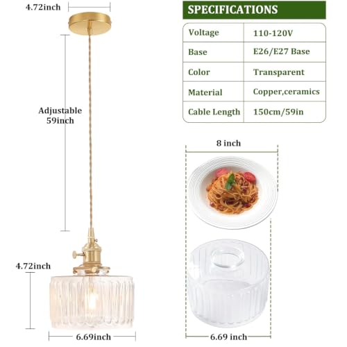 Shenmoyl Pendant Light 2 Pack with Clear Striped Glass Lmapshade,
