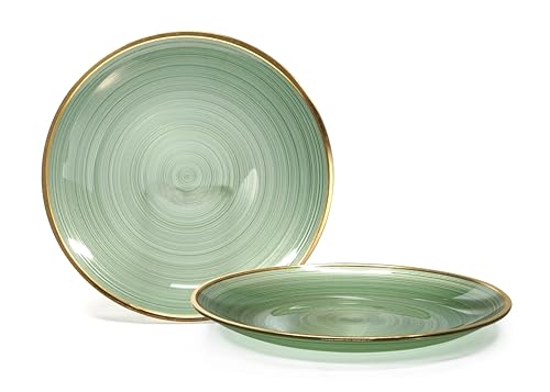 50 Pack Disposable Plastic Plates for Wedding & Party - Belize Green & Gold, 10in Dinner + 7in Salad Plates