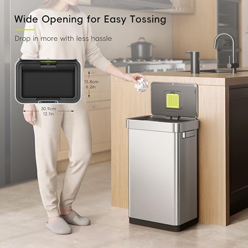 50L Touchless Motion Sensor Trash Can - Stainless Steel, Matte Finish
