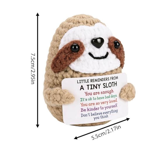 Mini Handmade Crochet Sloth Plush with Positive Affirmation Cards - Emotional Support Animal Gift