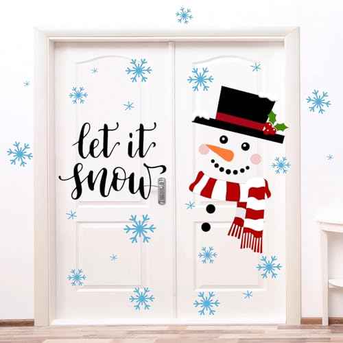 IMISHM Christmas Snowman Door Stickers Christmas Door Decorations Let It Snow Decorations Christmas Wall Stickers for Christmas Window Wall Home Decorations