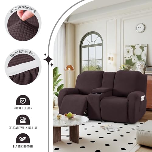 Stretch Loveseat Recliner Cover with Console - Chocolate, 2 Seat