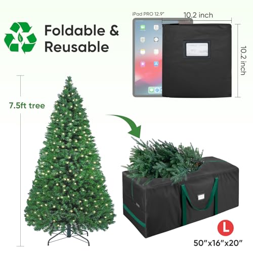 BALEINE 7.5 ft Christmas Tree Storage Bag - Heavy Duty 900D Oxford, Black with Reinforced Handles & Dual Zippers