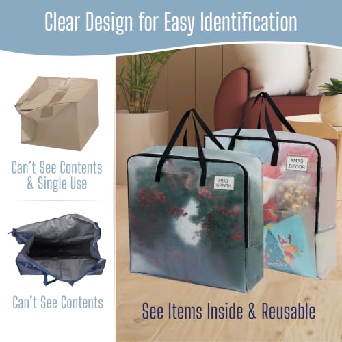 VENO 30 Inch Square Wreath Storage Bags 5 Pack | Clear Holiday Garland Organizers