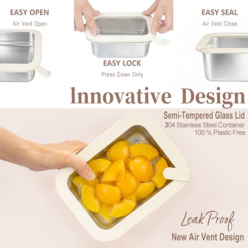 Urban Green 4-Pack Stainless Steel Food Containers with Glass Lids - Leakproof, Microwave Safe, BPA-Free, Silver-White Set