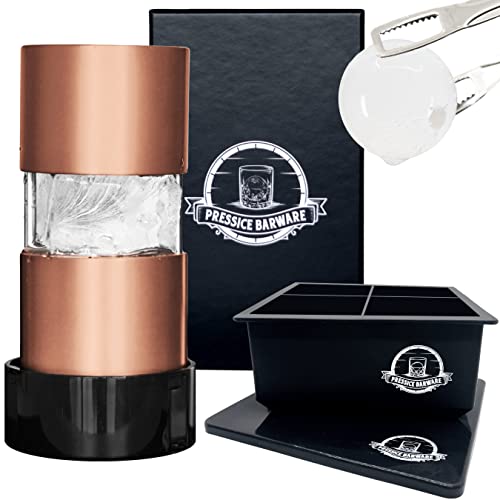 Ice Ball Press - Paloma Finish Aluminum Sphere Maker with Ice Tray - Made in USA