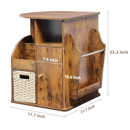 TooCust Rotating End Table with Storage, Swivel Side Table for Living Room
