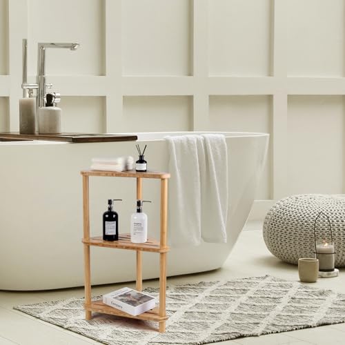 3-Tier Corner Shower Caddy Stand - Bathroom Organizer, Rustic Bamboo
