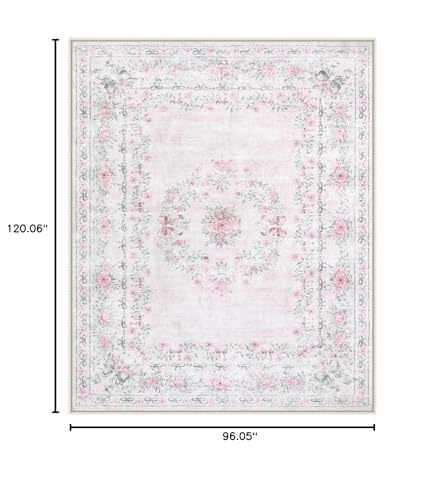 Wonnitar Light Pink Floral Bow Area Rug 8x10 for Bedroom & Nursery