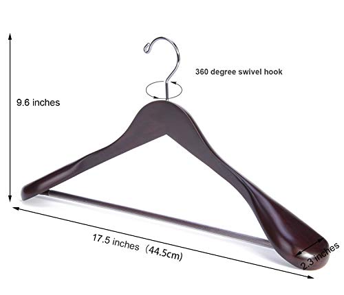 Nature Smile Mahogany Wooden Suit Hangers 6 Pack – Extra Wide Shoulder, Non-Slip Bar, 360° Swivel Hooks