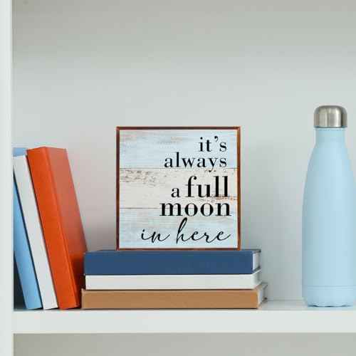 Funny Bathroom Sign, Bathroom Shelf Decor Desk Decor Wooden Box Sign Rustic Wood Plaque Box Sign for Home Office Restroom Toilet Shelf Table Decoration It's Always a Full Moon in Here Sign.