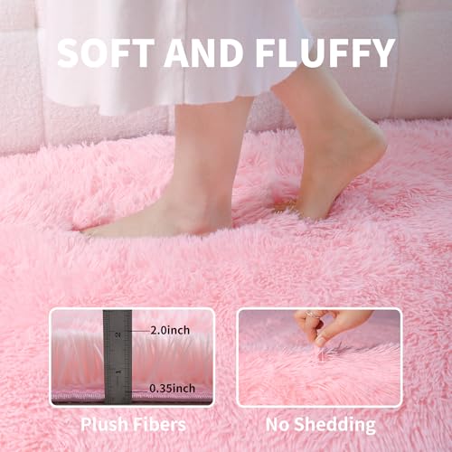Pink Fluffy 9x12 Area Rug for Bedroom & Living Room - Soft Washable Shag