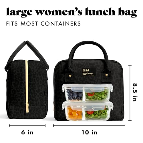 Insulated Large Lunch Bag for Women - Black Feline Fine, Leak-Resistant, Includes Containers