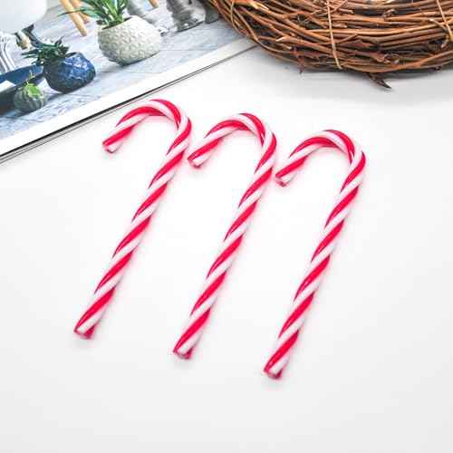 32pcs Christmas Plastic Candy Canes Xmas Tree Hanging Ornaments Twisted Crutch Candy Canes for Xmas Crafts Indoor Outdoor Decor (Red(12cm)-nohole)